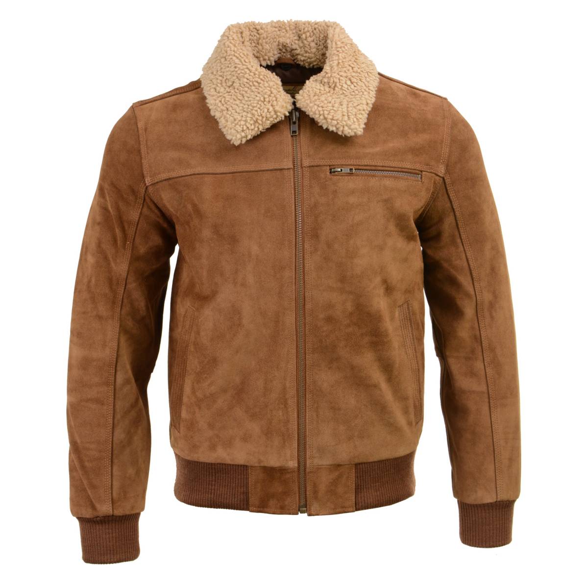 Men's Suede Leather Vintage Bomber Jacket With Shearling Collar