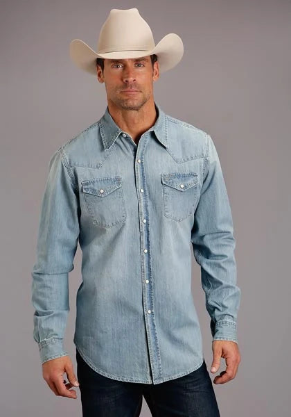 Stetson Stretch Denim (Light Wash) - Men's Western Shirt Denim Light Wash