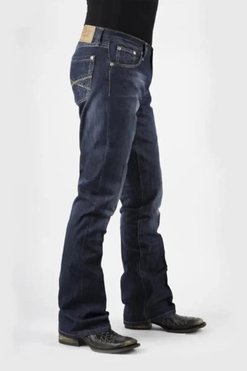 Stetson 1014 Fit Semi-Destructed Wash Jeans - Men's Jeans Denim Dark Wash