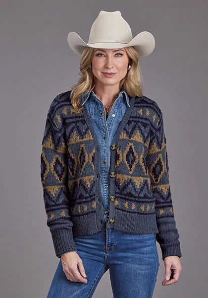 Stetson 2268 Cropped Cardigan (Blue) - Women's Sweater Blue