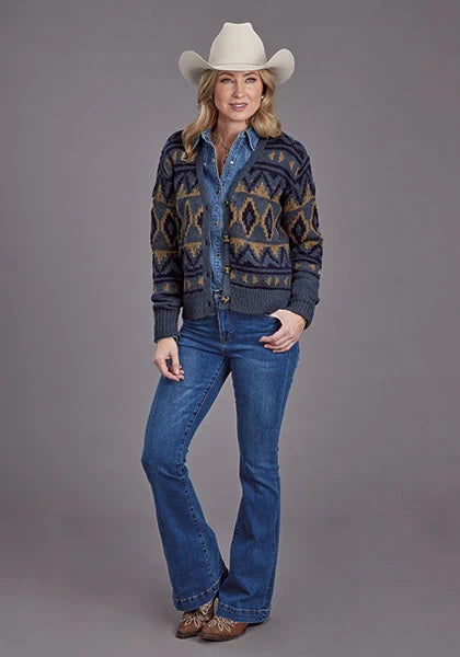 Stetson 2268 Cropped Cardigan (Blue) - Women's Sweater