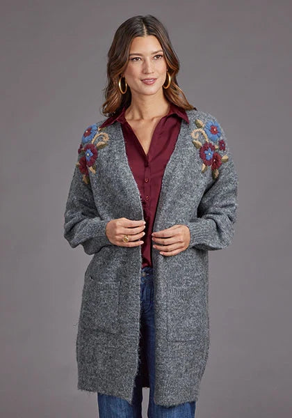 Stetson 2264 Embroidered Cardigan (Grey) - Women's Sweater Grey