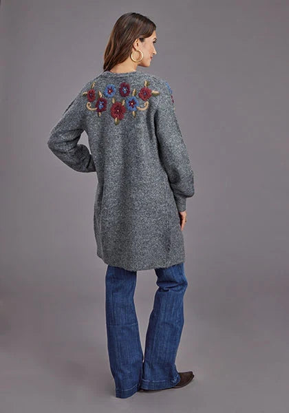 Stetson 2264 Embroidered Cardigan (Grey) - Women's Sweater