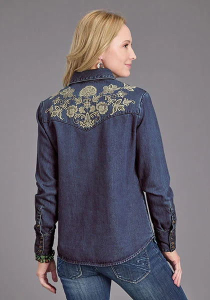Stetson Floral Embroidery (Blue) - Women's Denim Blouse