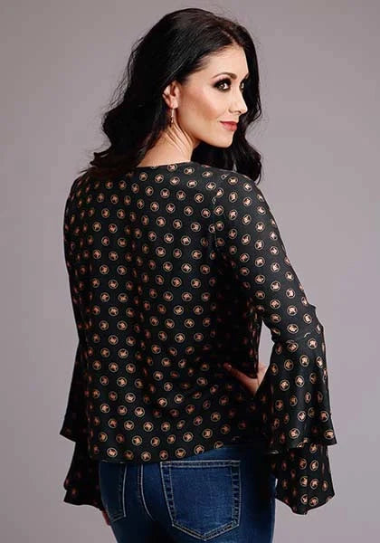 Stetson 00442 Horse Polkadot Bell Sleeves (Black) - Women's Blouse
