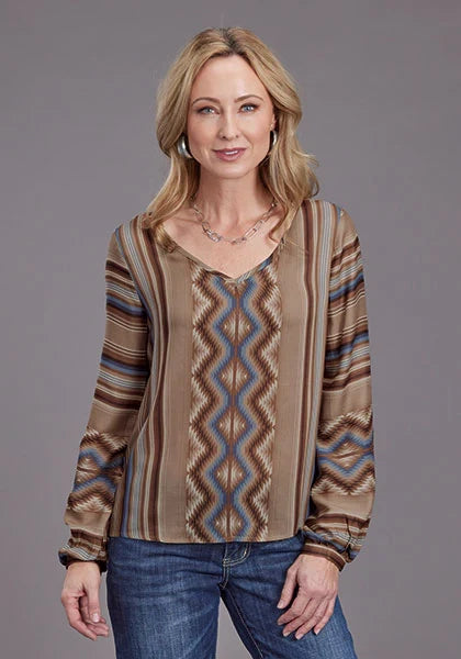 Stetson 2187 Sand Serape V-Neck (Tan) - Women's Blouse Tan