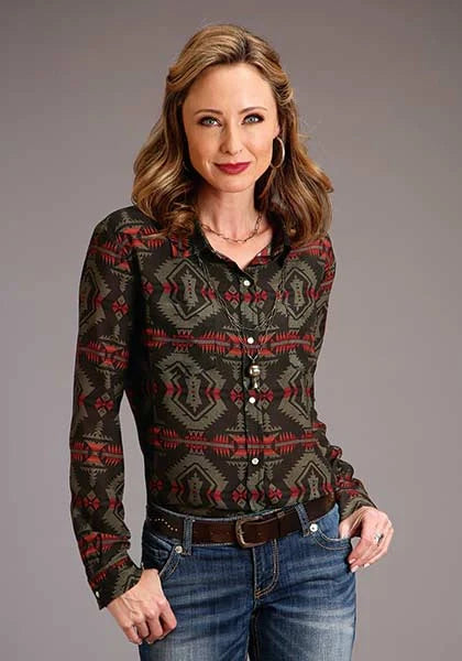 Stetson 00873 Blanket Print (Brown) - Women's Blouse Brown