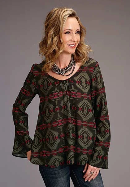 Stetson 00873 Blanket Print Peasant (Brown) - Women's Blouse Brown