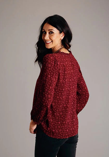 Stetson 1770 Western Ditzy V-Neck (Wine) - Women's Blouse