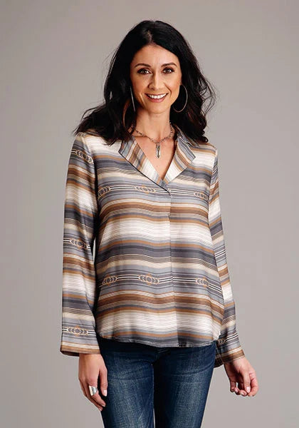 Stetson 1733 Desert Serape V-Neck (Brown) - Women's Blouse Brown