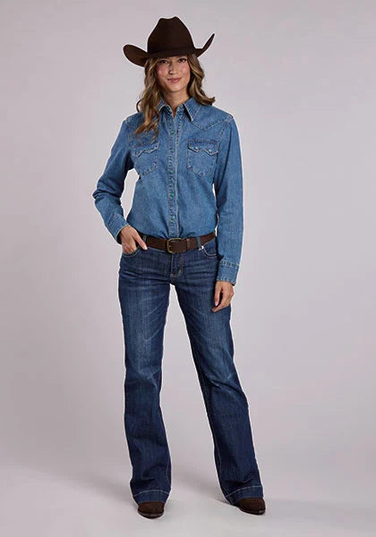 Stetson 2551 Turquoise Snaps (Blue) - Women's Denim Blouse