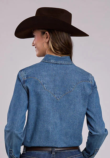 Stetson 2551 Turquoise Snaps (Blue) - Women's Denim Blouse