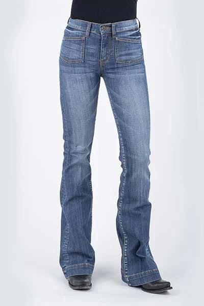 Stetson 921 High Waist Flare Fit Patch Pockets (Medium Wash) - Women's Jeans Denim Medium Wash