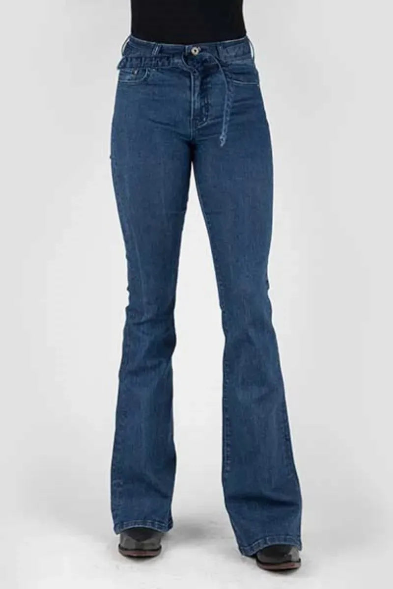 Stetson 921 High Waist Flare Fit W/Belt - Women's Jeans Denim Medium Wash