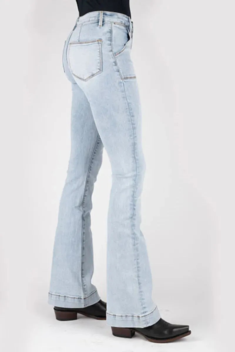 Stetson 921 High Waist Flare (Acid Wash) - Women's Jeans Denim Light Wash