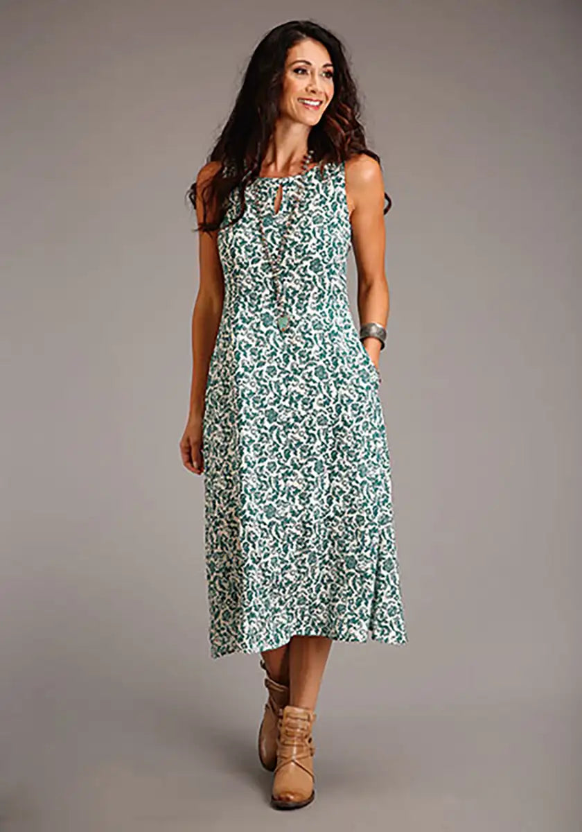 Stetson Floral Sleeveless Dress (Jade) - Women's Long Dress Green
