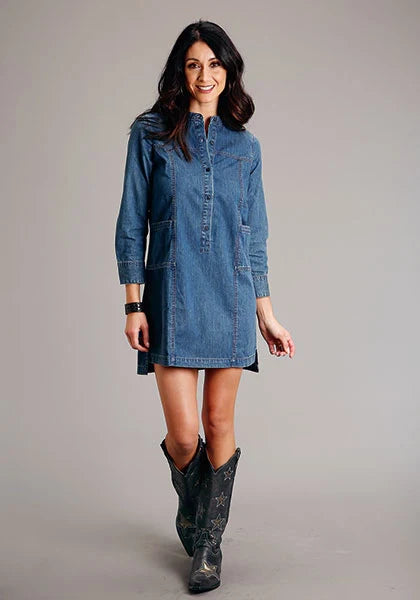 Stetson 3/4 Sleeve (Blue) - Women's Denim Dress Blue