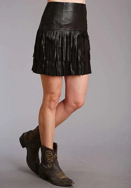 Stetson Fringe Lamb (Black) - Women's Leather Skirt Black