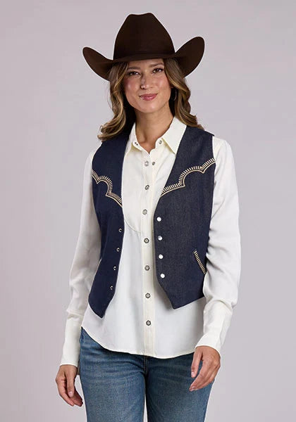 Stetson Embroidered Dark Rinse Denim - Women's Vest Denim Dark Wash