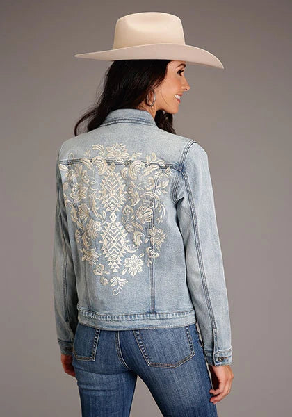 Stetson Back Floral Embroidery (Light Wash) - Women's Denim Jacket Denim Light Wash