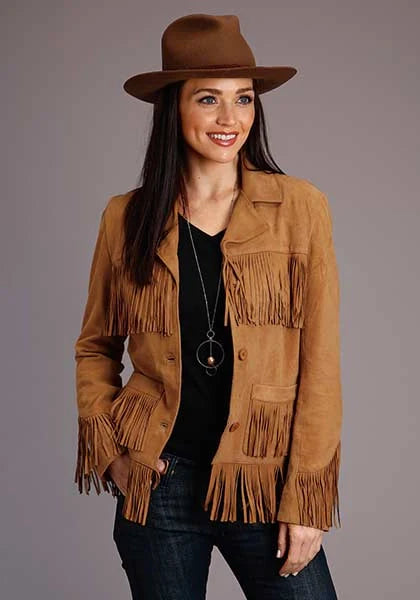 Stetson Fringed Button Front (Tan) - Women's Suede Jacket Tan