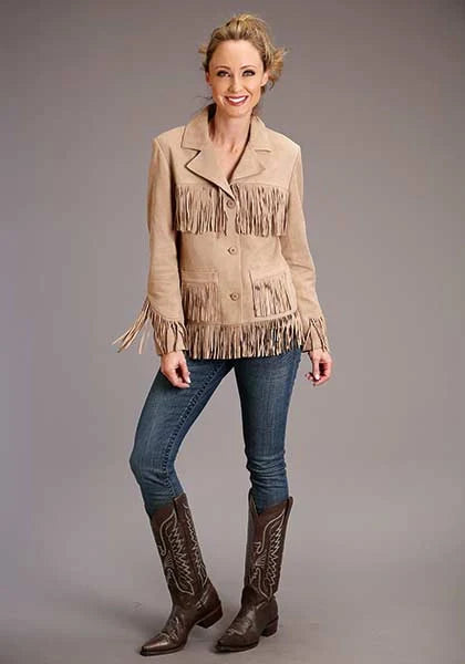 Stetson Fringed Button Front (Khaki) - Women's Suede Jacket