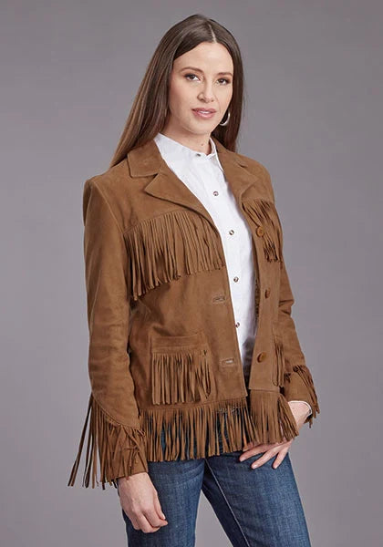 Stetson Fringed Straight Front (Brown) - Women's Lamb Suede Jacket Brown