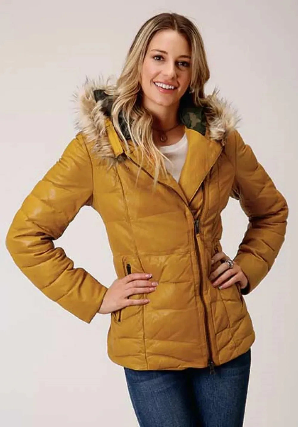 Stetson Quilted Puffy (Yellow) - Women's Leather Jacket Yellow
