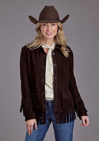 Stetson Fringed Button Front (Brown) - Women's Suede Leather Jacket Brown