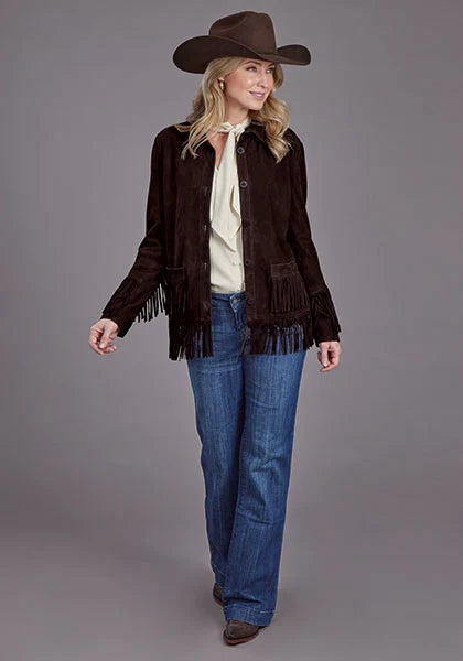 Stetson Fringed Button Front (Brown) - Women's Suede Leather Jacket