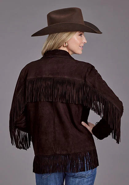 Stetson Fringed Button Front (Brown) - Women's Suede Leather Jacket