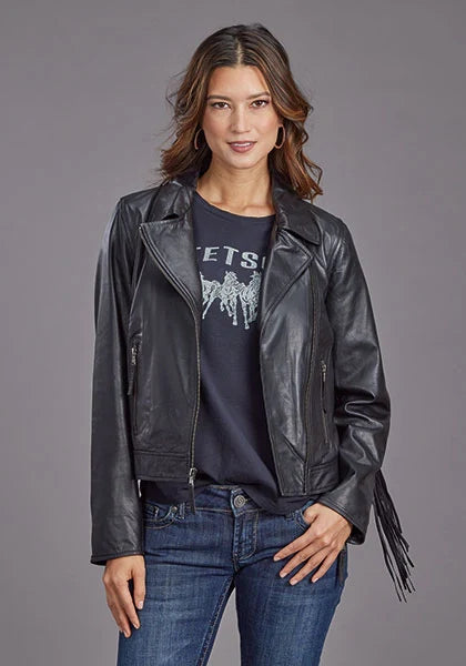 Stetson Asymmetrical Zip Motorcycle (Black) - Women's Leather Jacket Black