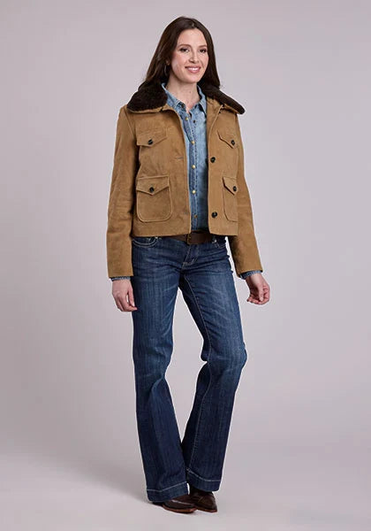 Stetson Cropped Button Front (Chestnut) - Women's Suede Leather Jacket