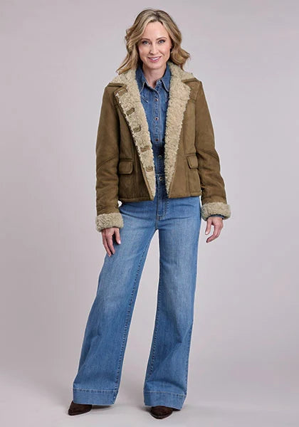 Stetson Cropped Shearling Lined (Brown) - Women's Suede Leather Jacket
