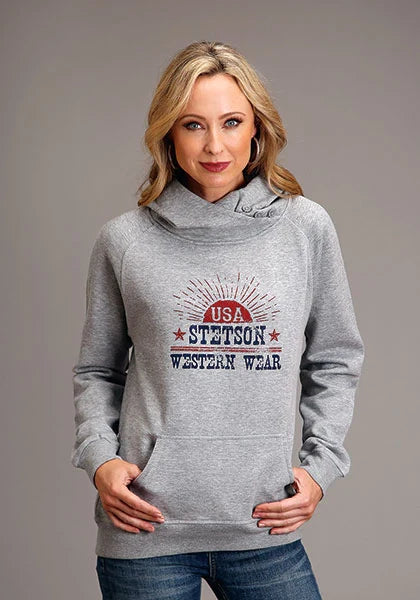 Stetson USA Sunburst Logo (Grey) - Women's Hoodie Sweatshirt Grey