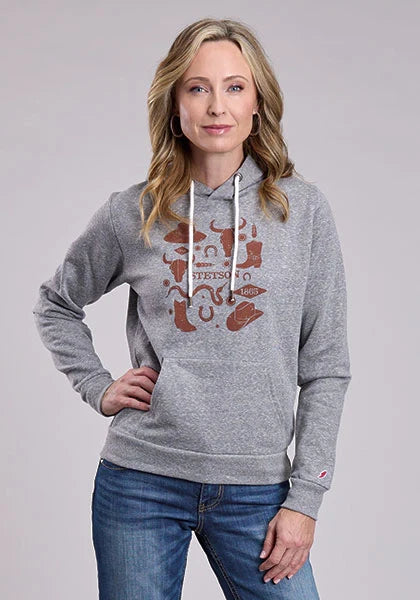 Stetson Western Print (Grey) - Women's Hoodie Sweatshirt Grey