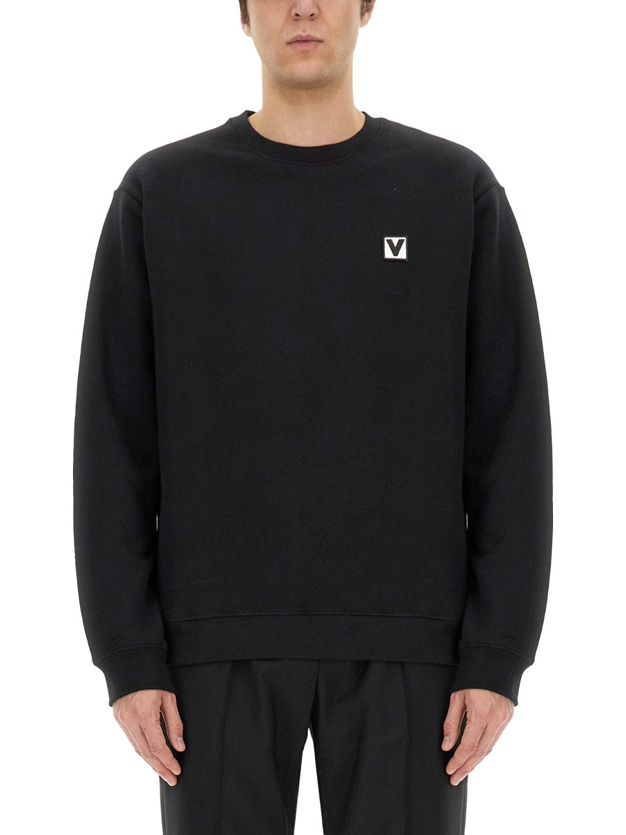 Valentino Men Cotton Crewneck Sweatshirt With "Chez Valentino" Patch