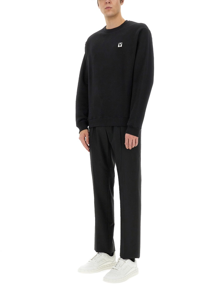 Valentino Men Cotton Crewneck Sweatshirt With "Chez Valentino" Patch