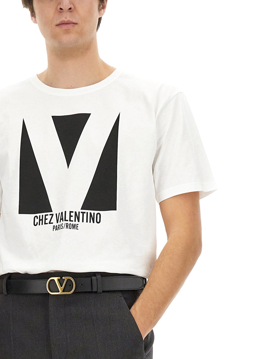 Valentino Men Cotton T-Shirt With "Chez Valentino" Print