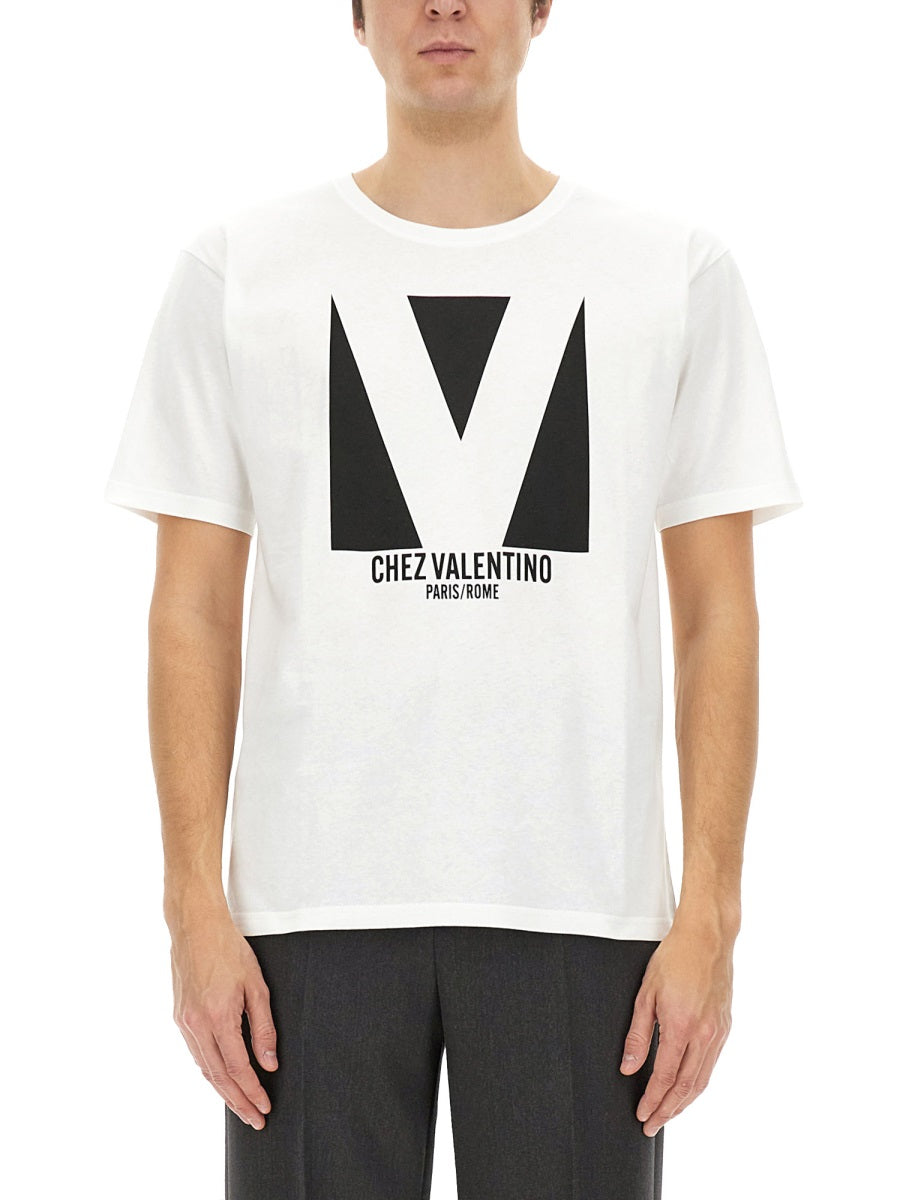 Valentino Men Cotton T-Shirt With "Chez Valentino" Print