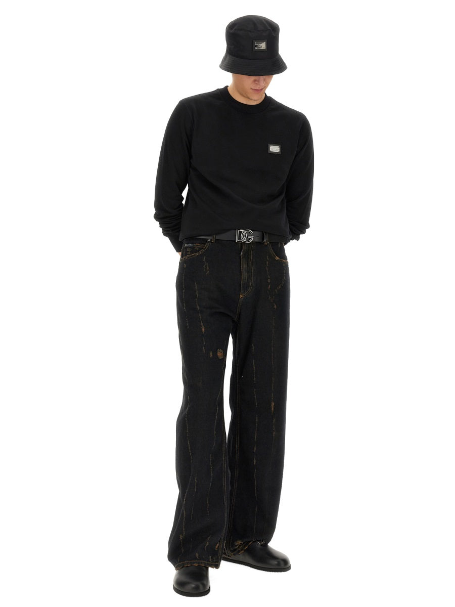 Dolce & Gabbana Men Sweatshirt With Logo Plaque