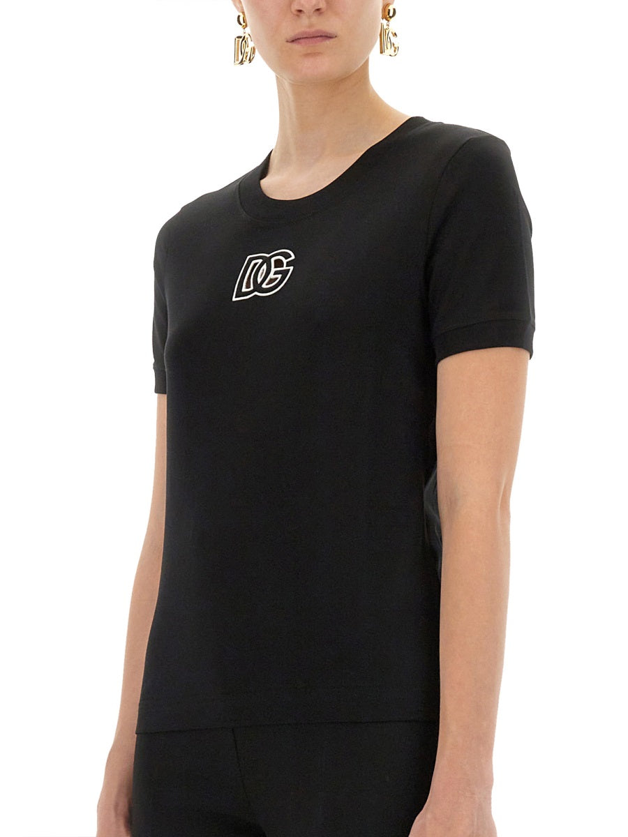 Dolce & Gabbana Women Jersey T-Shirt With Dg Logo Embroidery