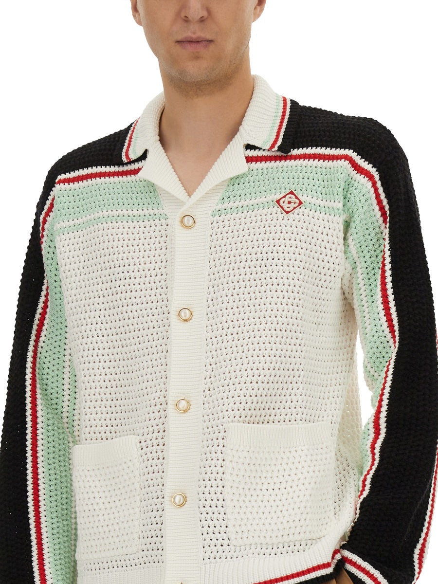 Casablanca Men Cotton Knit Tennis Shirt