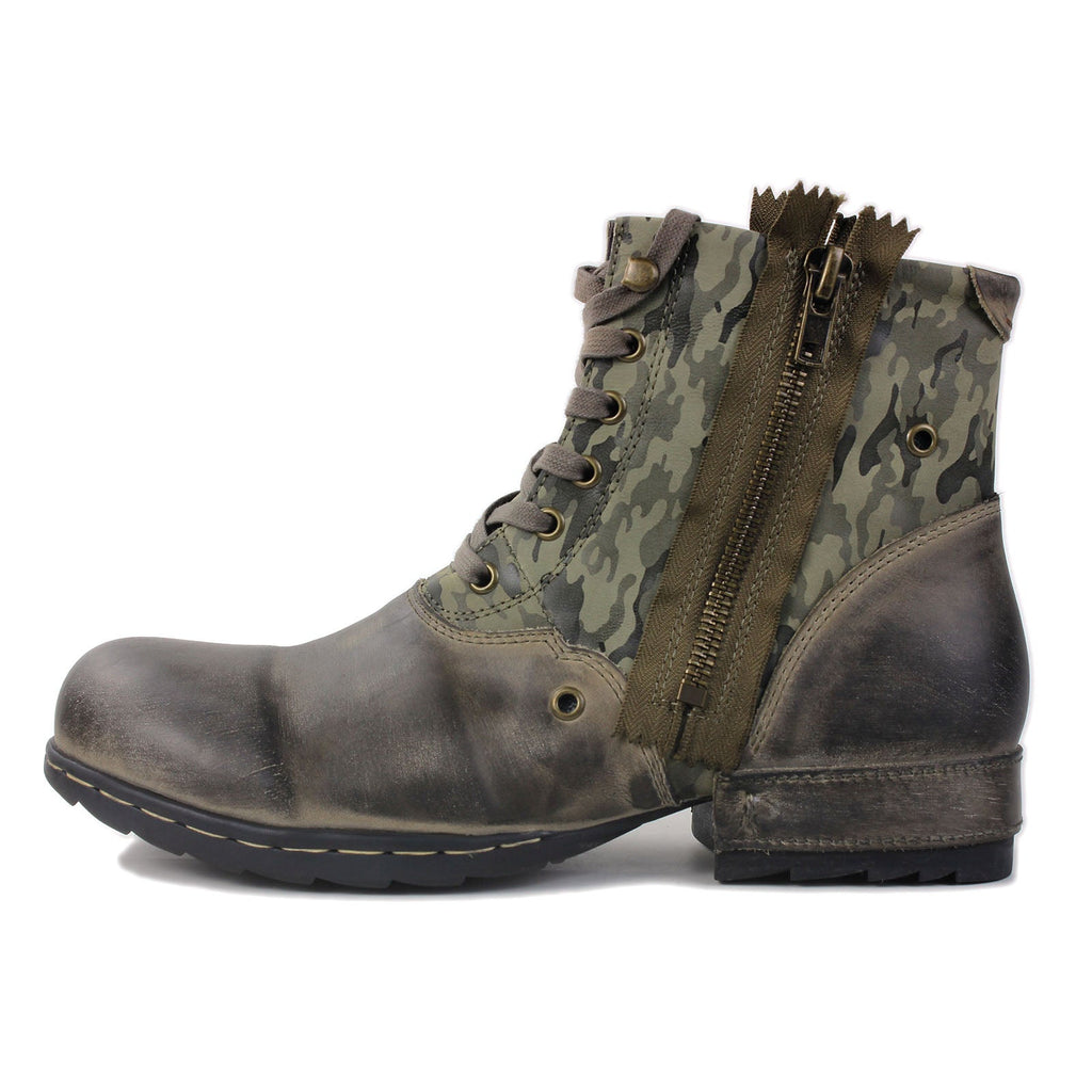 Men's Leather Ankle Moto Boots OS-5008-8-N Retro Green Retro Green