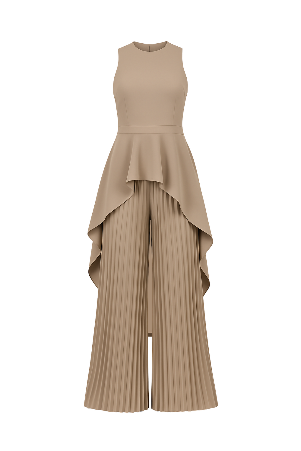 Escape to Milan Taupe Pleated Pants Set Taupe