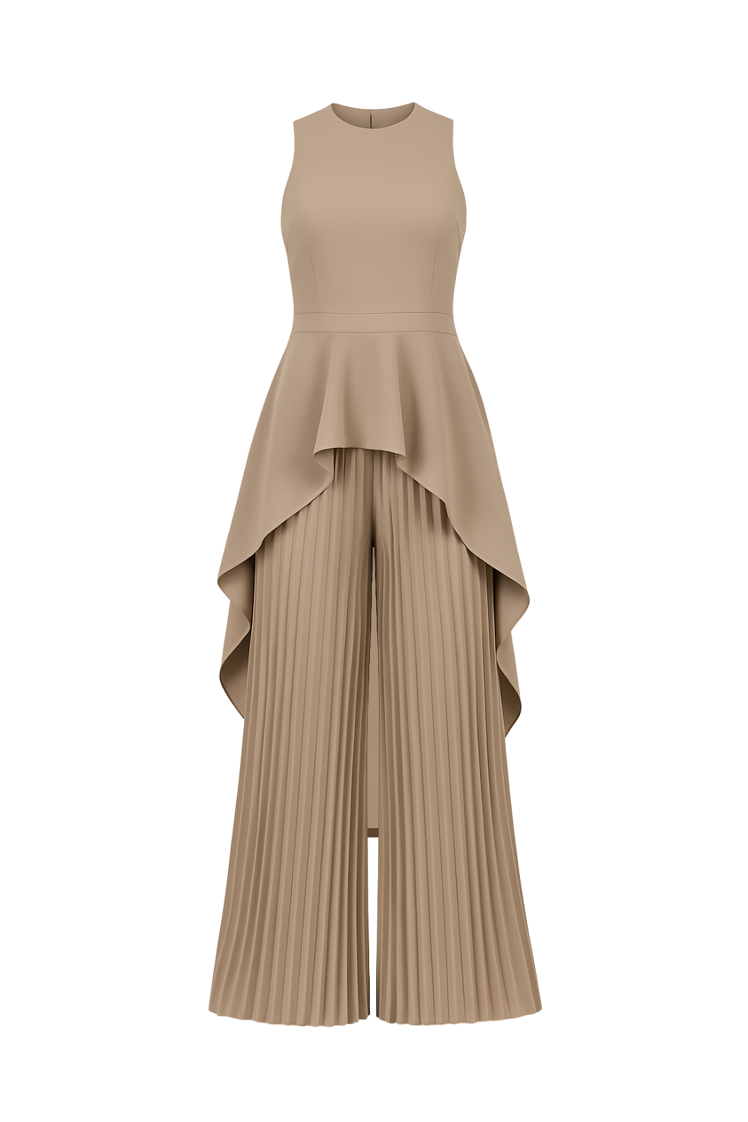 Escape to Milan Taupe Pleated Pants Set Taupe