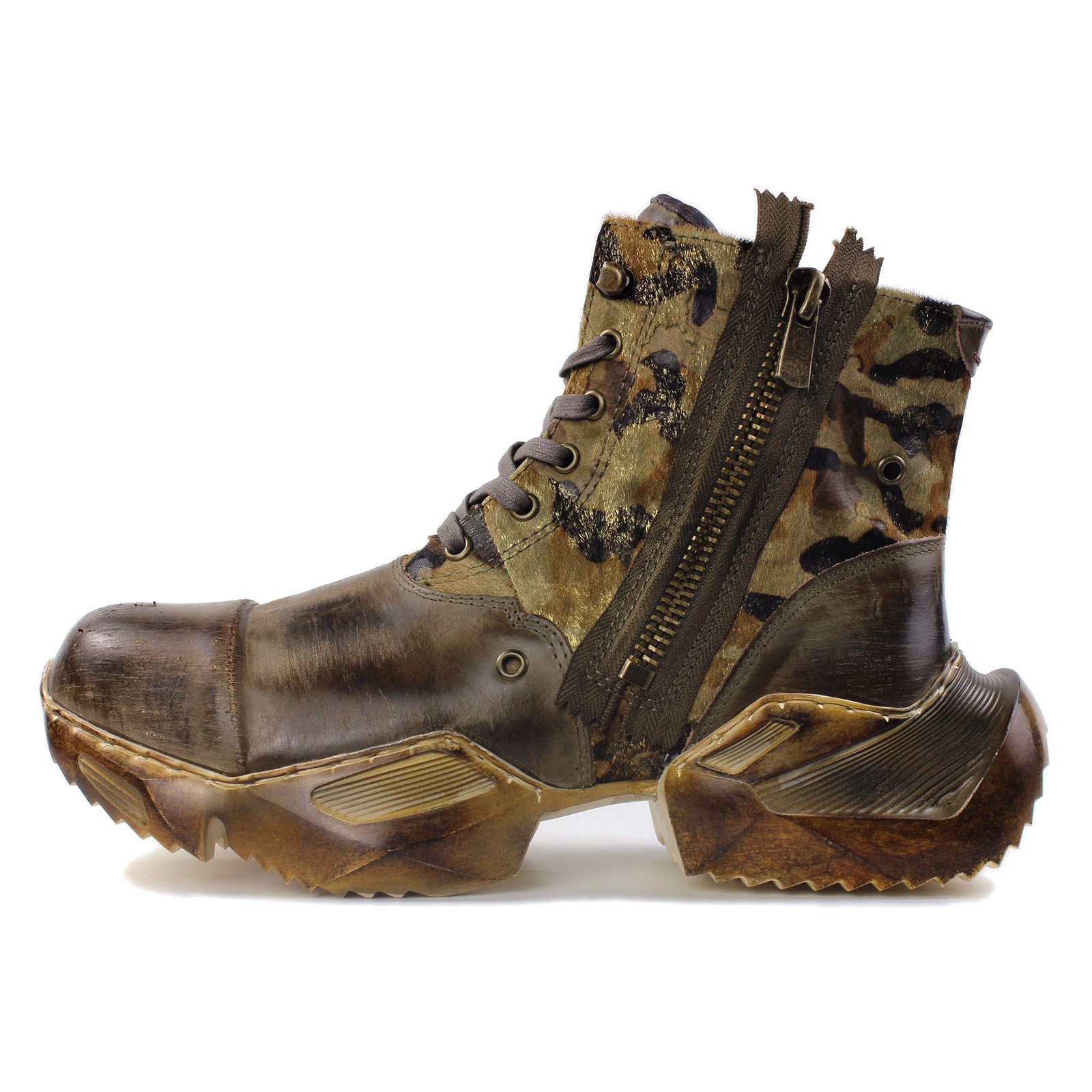 Men's Leather athletic walking Moto Boots OS-5008-S-8-PHair-A Horsehair Green