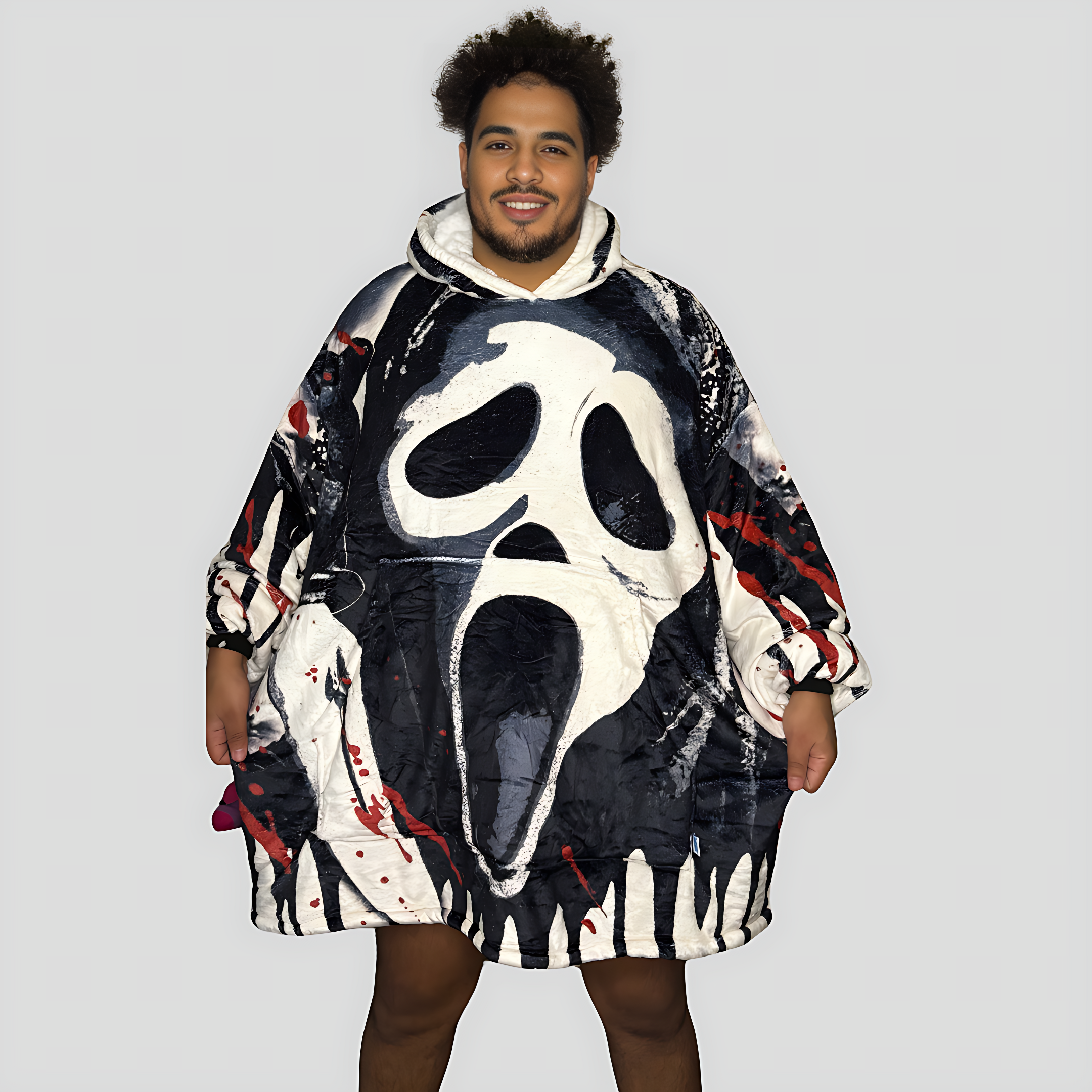 Ghost Face Horror Wearable Blanket Hoodie for Kids & Adults