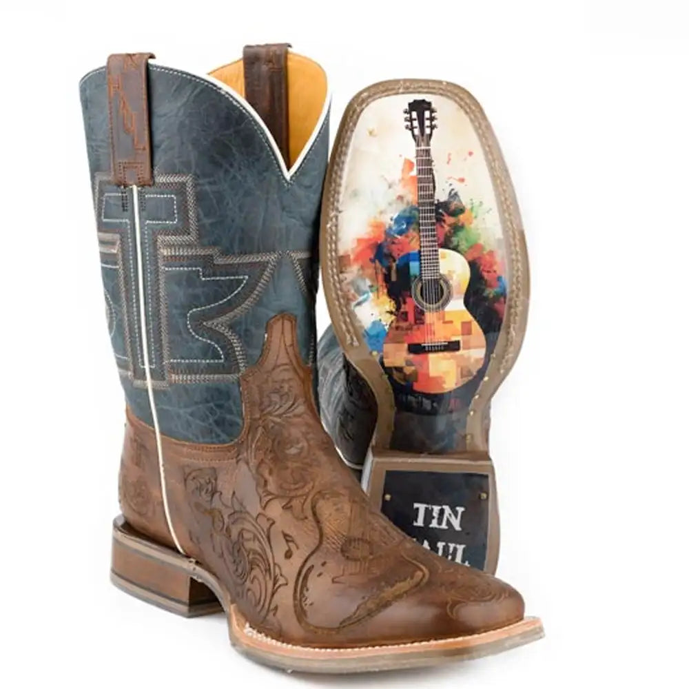 Tin Haul Guitar Man/Rock On - Men's Leather Cowboy Boot Navy