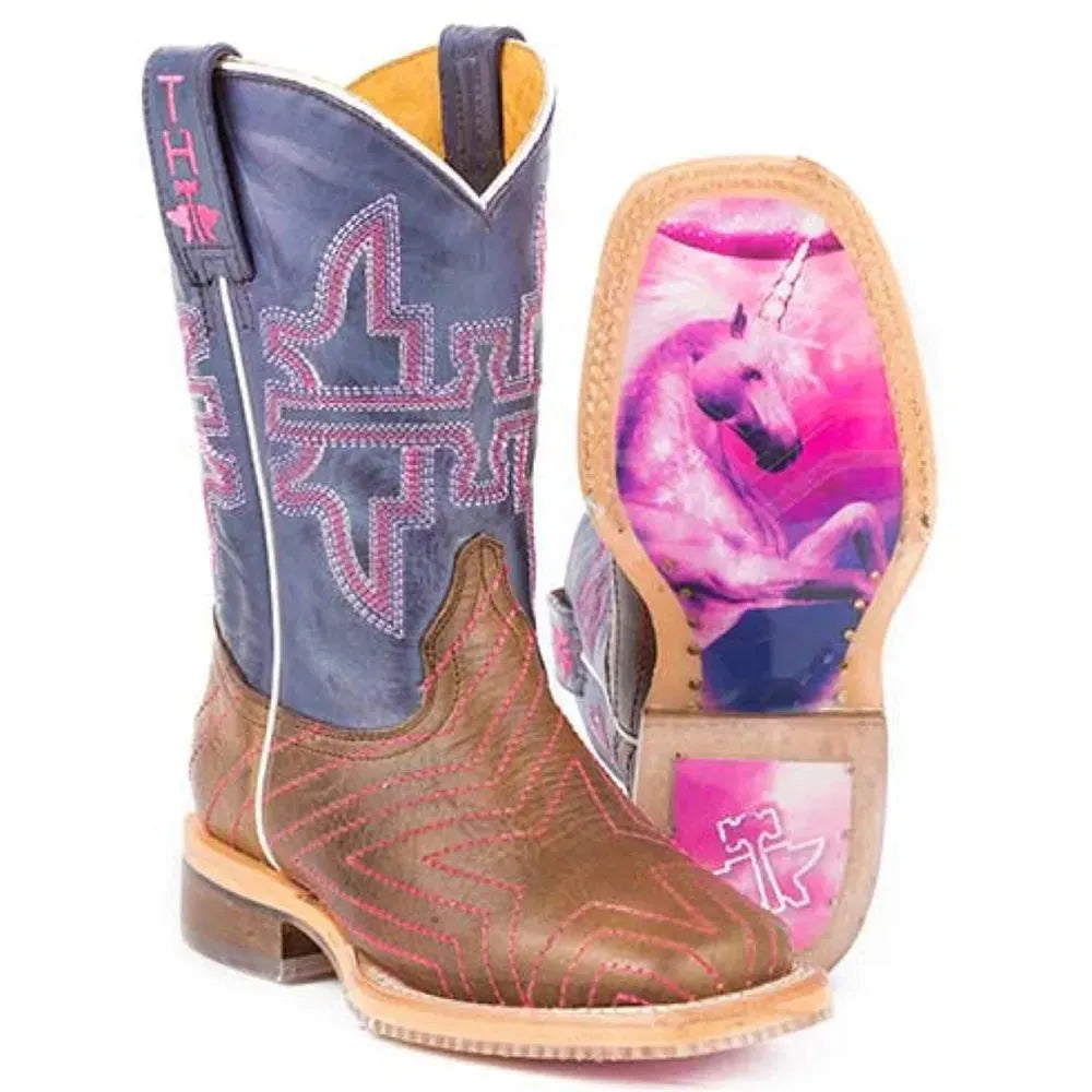 Tin Haul Starlight / Unicorn Sole (Purple) - Little Kids/Big Kids Leather Cowgirl Boots Purple Regular